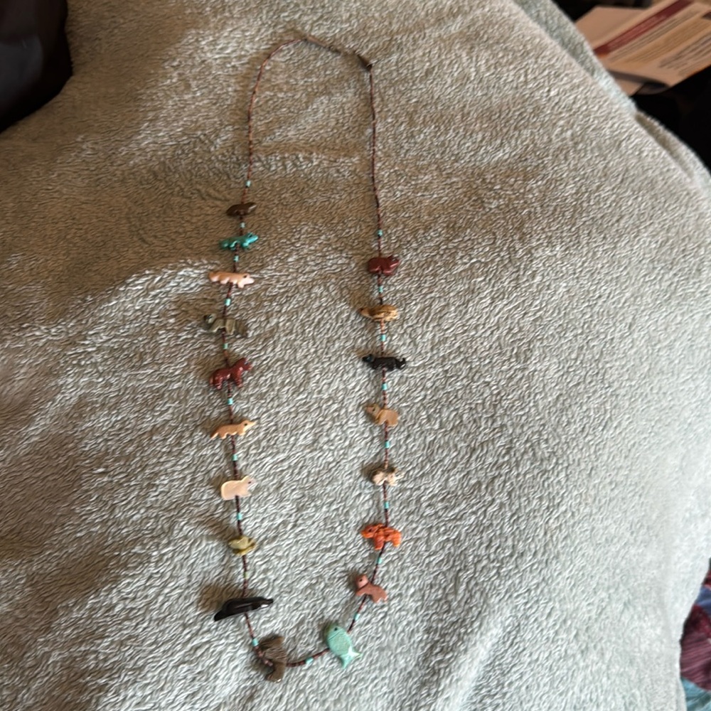 Beautiful heishi necklace with multiple stone animals